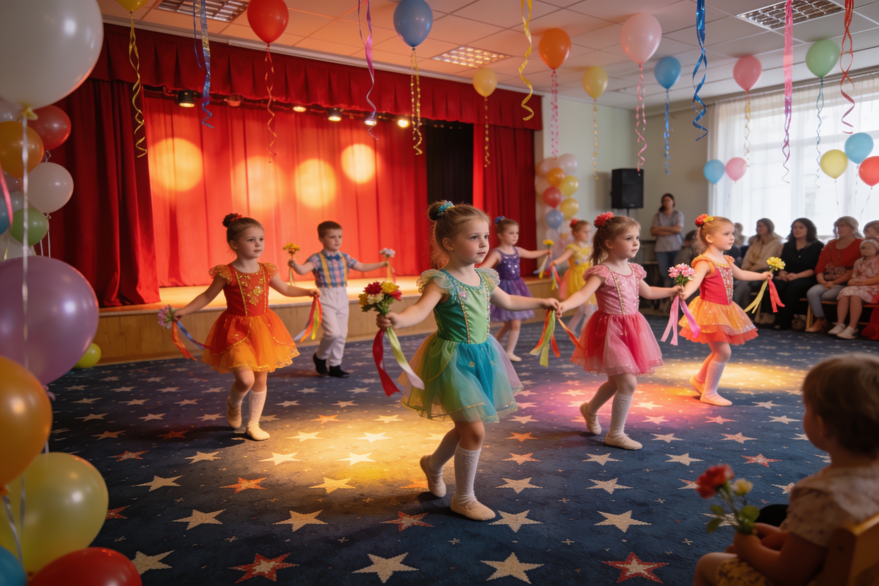 幼儿园舞台上孩子参加文艺演出的场景